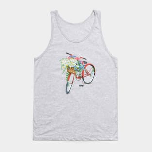 Vintage Red Bicycle With Flowers Tank Top